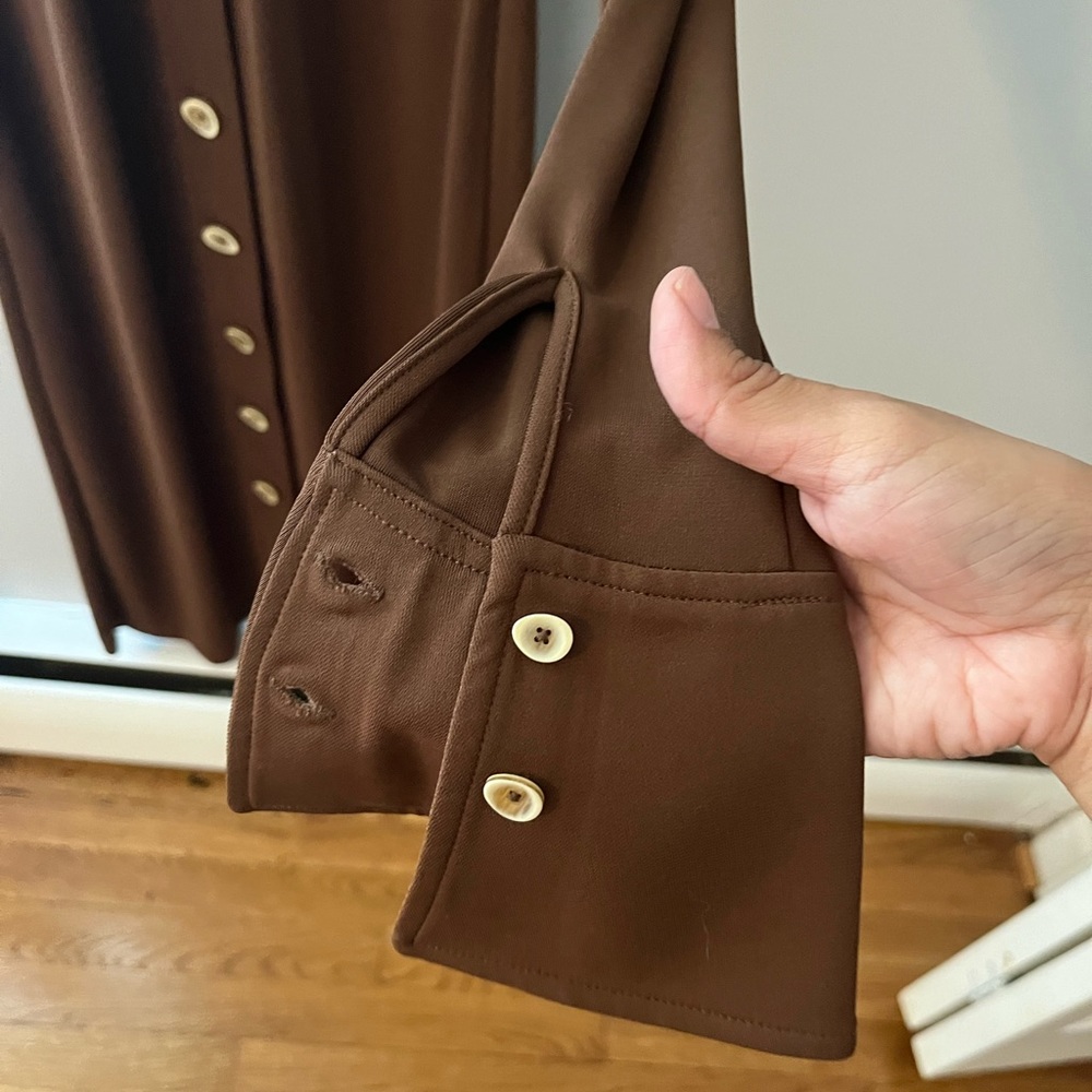 Song of Style button up brown long sleeve midi dress - Picture 6 of 9